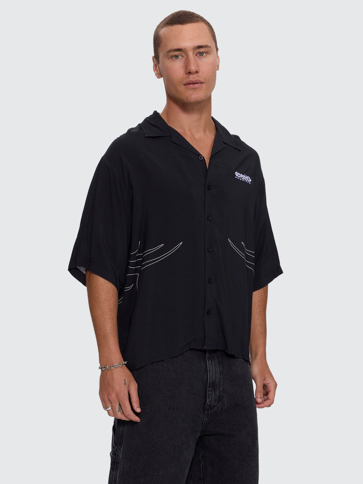 Wahpah Cropped Bowling Shirt - Black