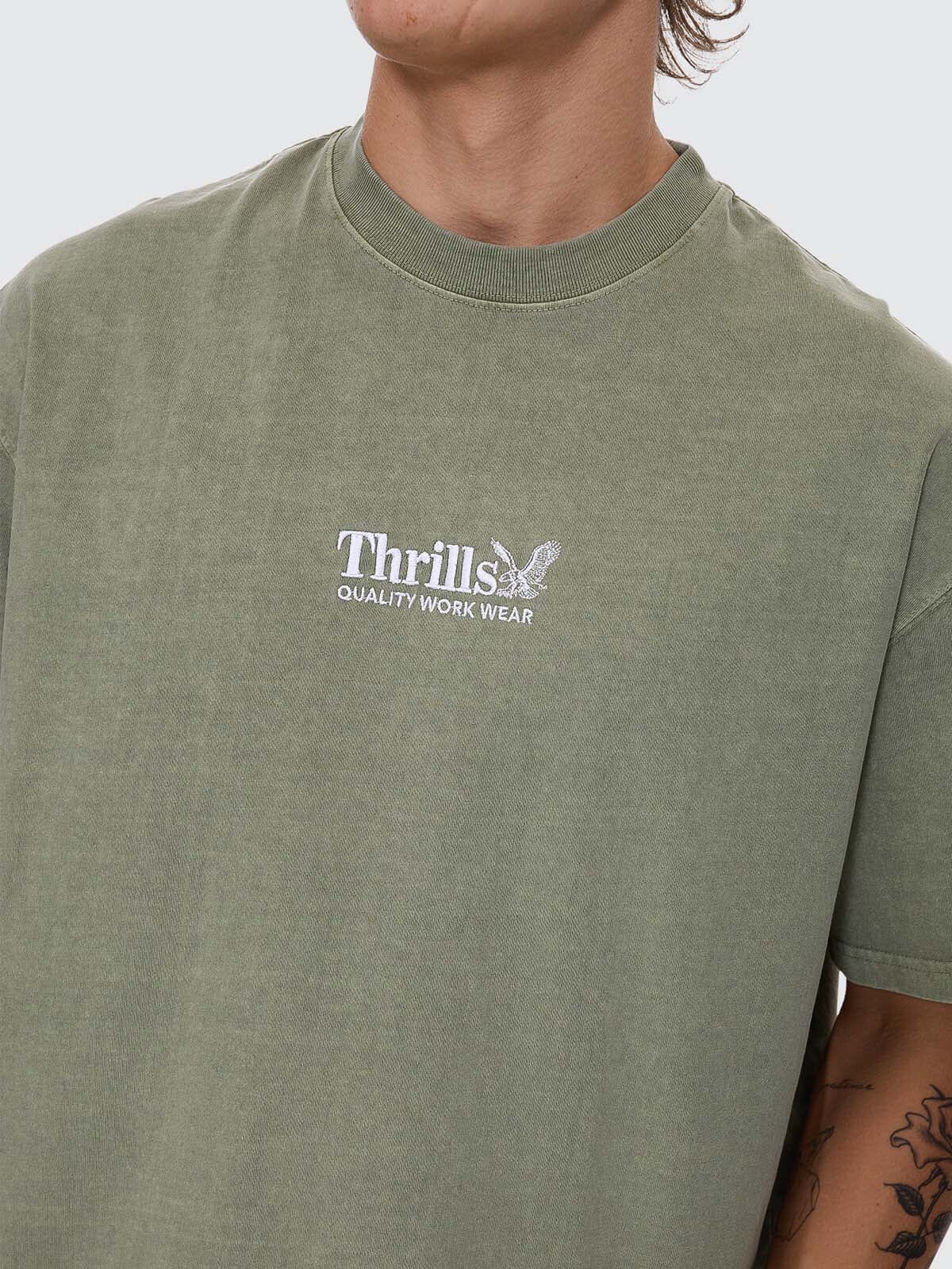 Thrills Workwear Embro Box Fit Oversize Tee - Light Olive XS