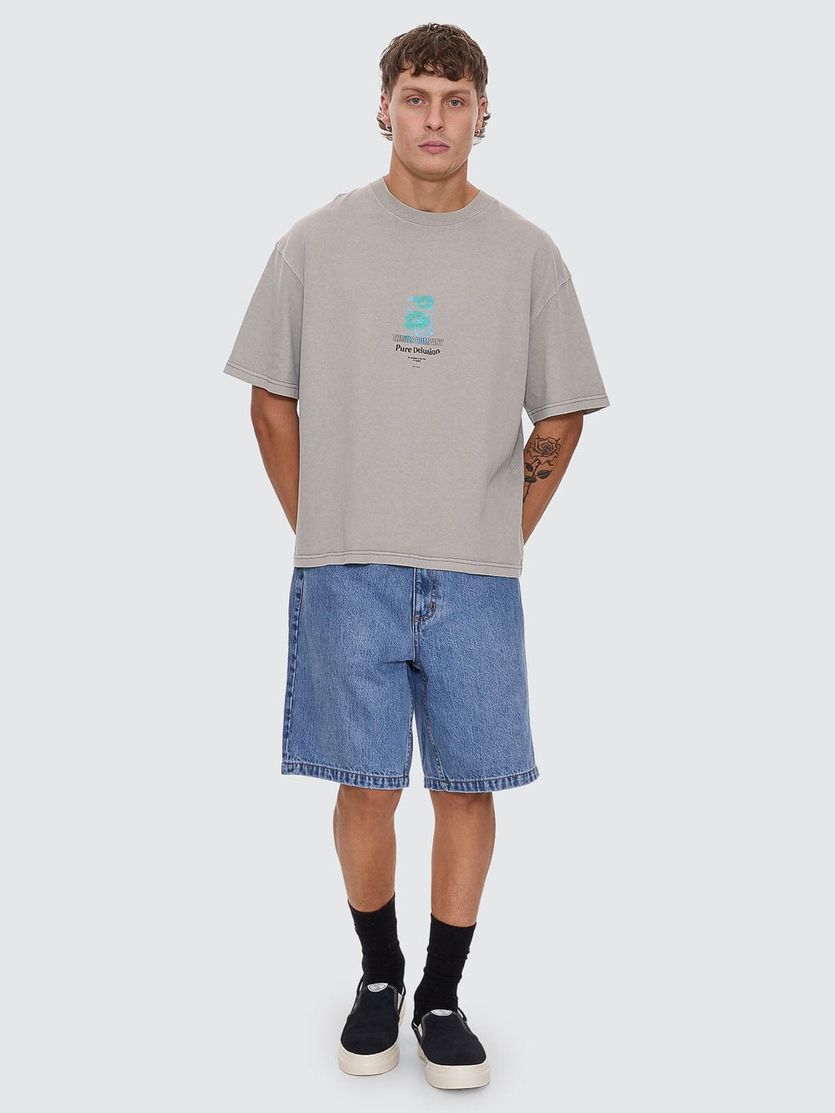 Pure Delusion Box Fit Cropped Tee - Fog