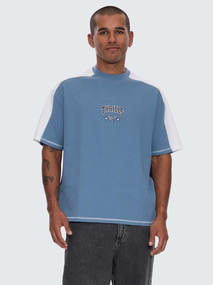 Campus Embro Box Fit Oversize Panel Tee - Smog XS