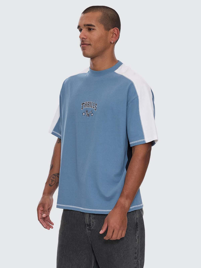 Campus Embro Box Fit Oversize Panel Tee - Smog XS