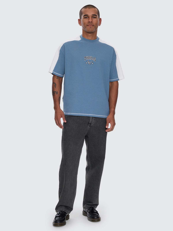 Campus Embro Box Fit Oversize Panel Tee - Smog XS