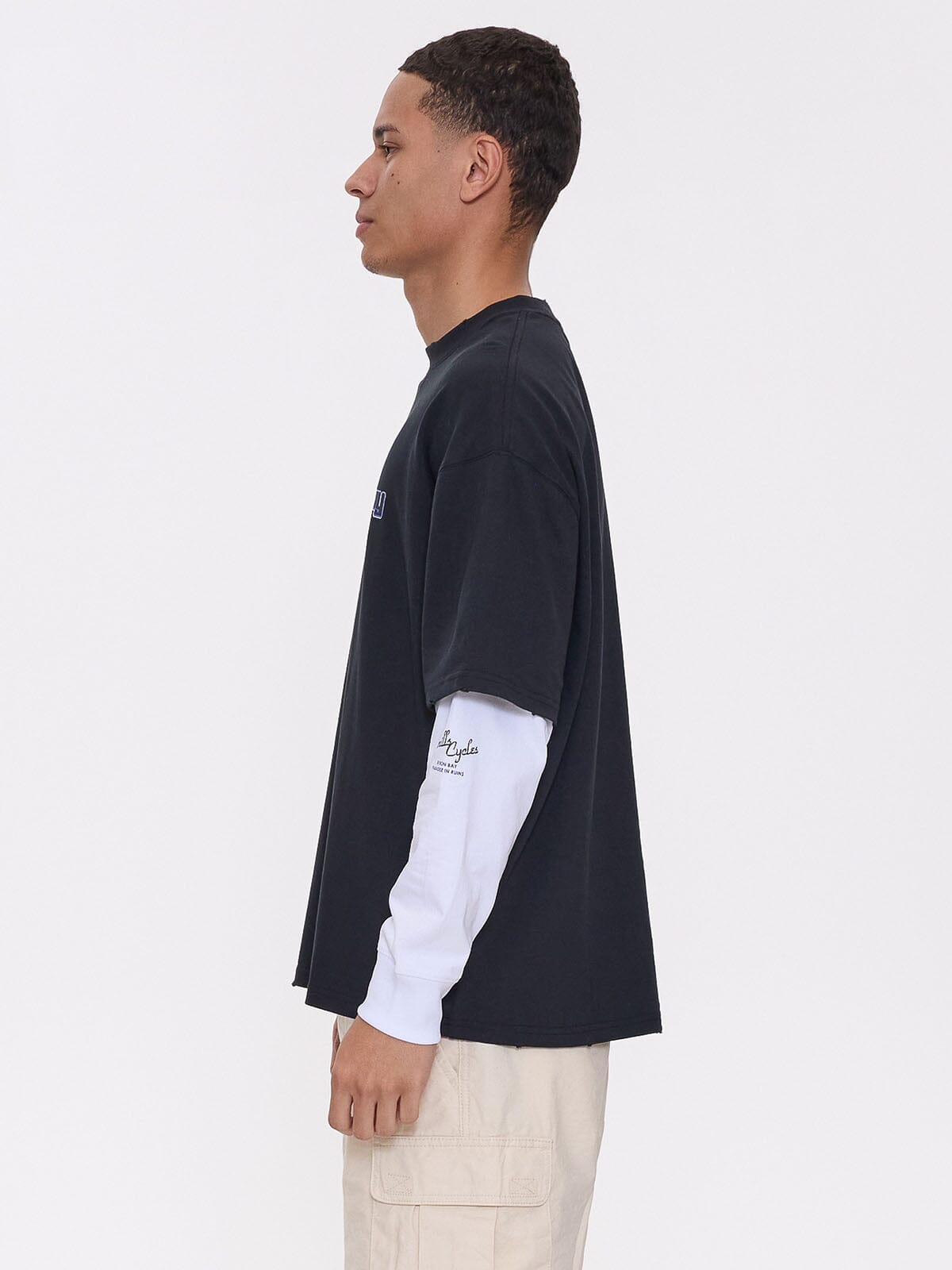 Fractured Layered Box Fit Oversize Long Sleeve Tee in Black