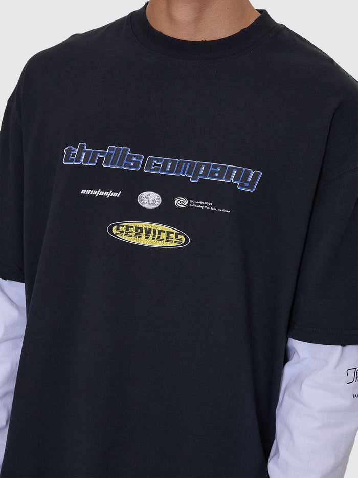 Fractured Layered Box Crop Long Sleeve Tee - Washed Black