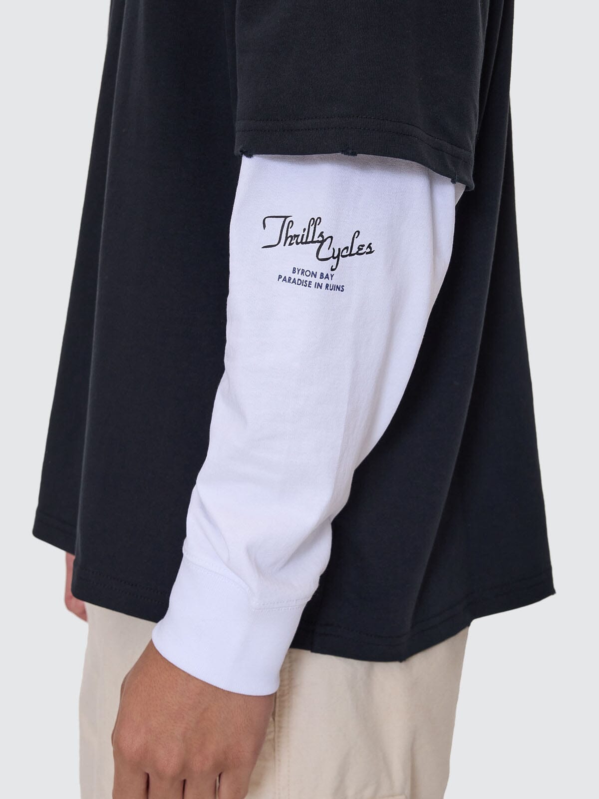 Fractured Layered Box Fit Cropped Long Sleeve Tee - Washed Black