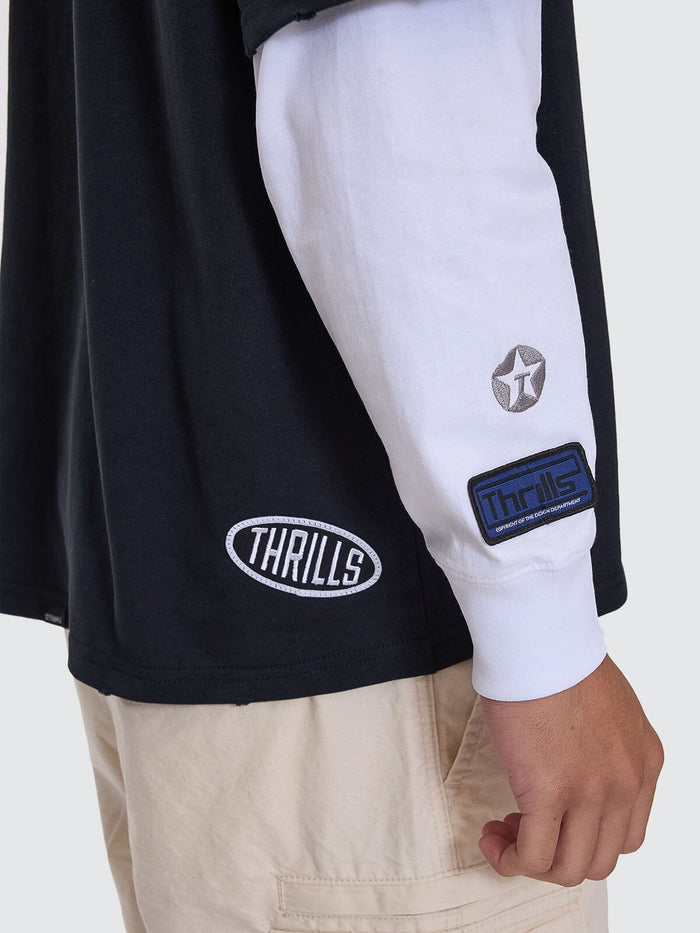 Fractured Layered Box Crop Long Sleeve Tee - Washed Black