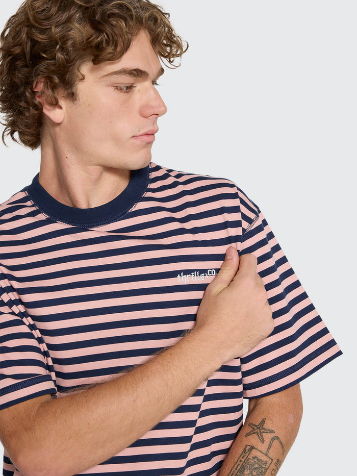 Echoes Stripe Box Fit Oversize Cropped Tee - Navy Stripe XS