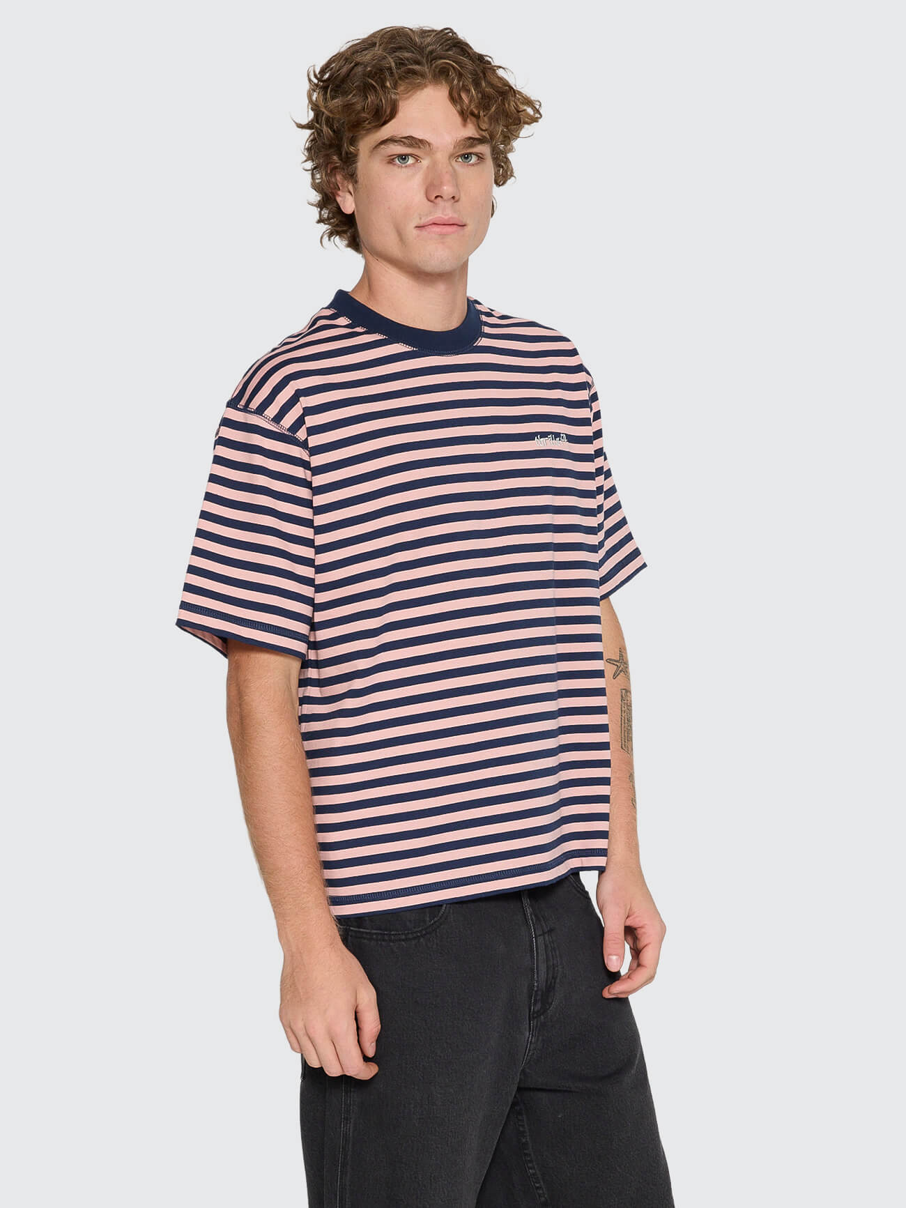 Echoes Stripe Box Fit Oversize Cropped Tee - Navy Stripe XS