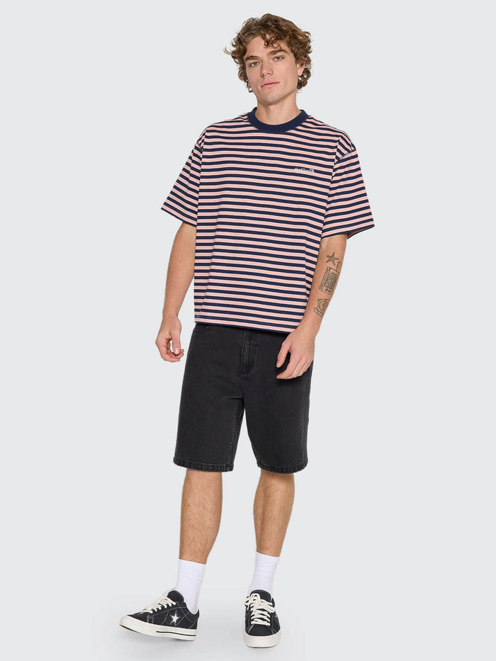 Echoes Stripe Box Fit Oversize Cropped Tee - Navy Stripe XS