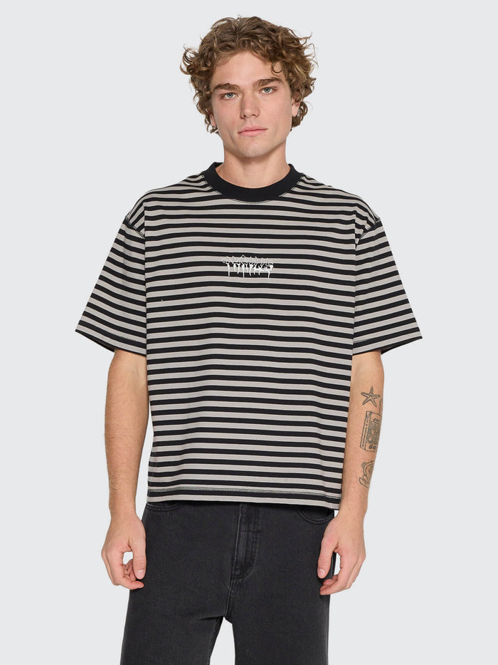 Shattered Stripe Box Fit Oversize Cropped Tee - Grey Stripe XS
