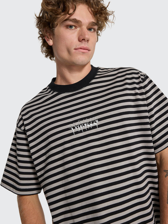 Shattered Stripe Box Fit Oversize Cropped Tee - Grey Stripe XS