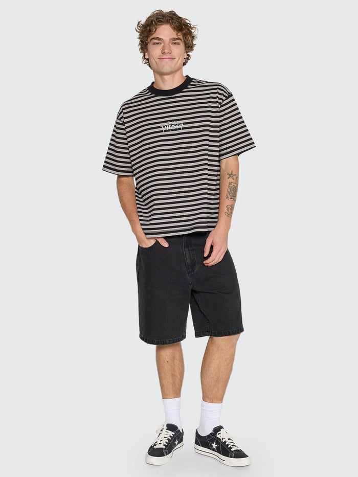Shattered Stripe Box Fit Oversize Cropped Tee - Grey Stripe XS