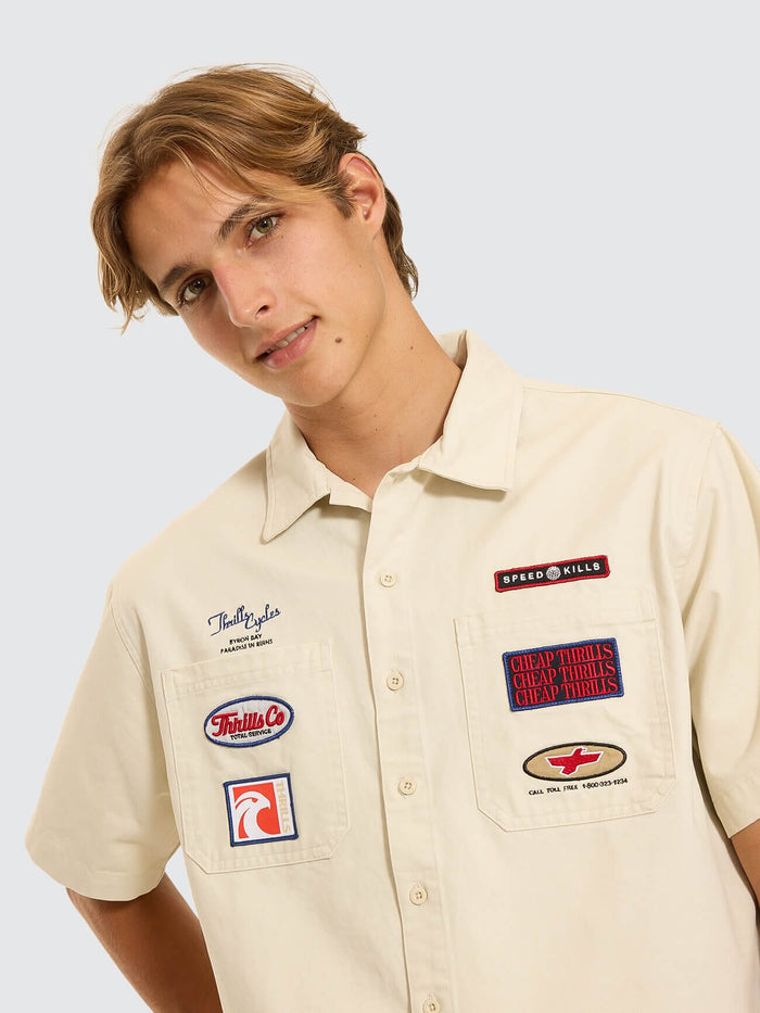 Double Time Short Sleeve Crop Work Shirt - Bone