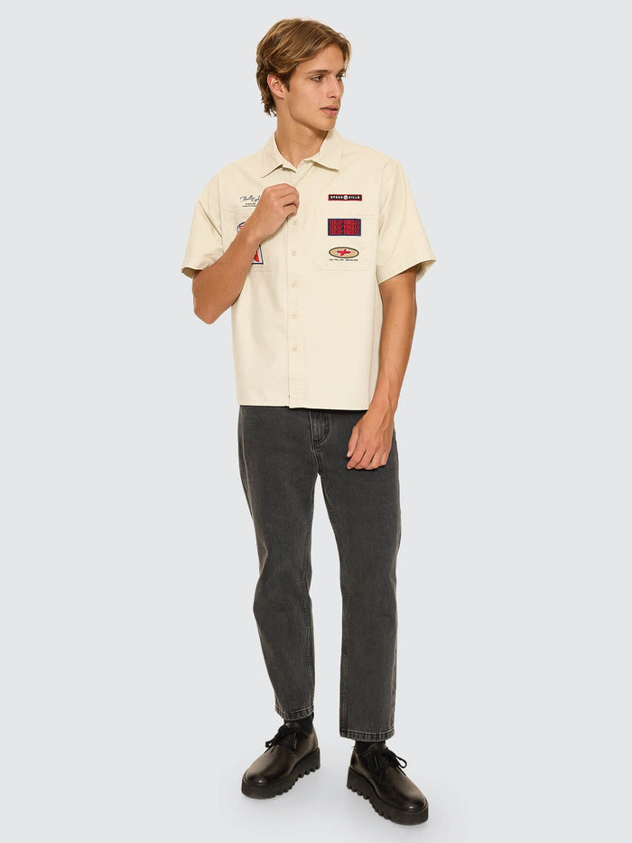 Double Time Short Sleeve Crop Work Shirt - Bone