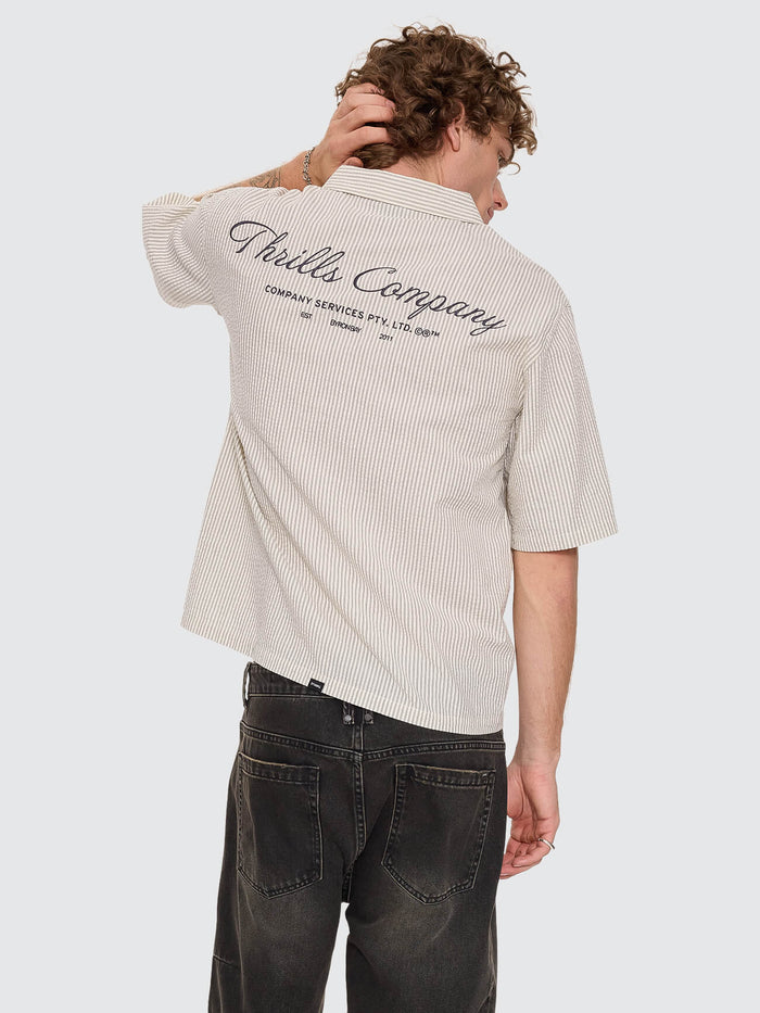 Visions Box Crop Short Sleeve Shirt - Heritage White Stripe XS