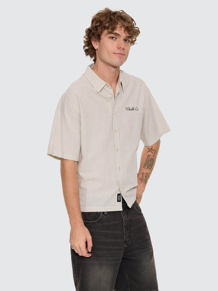 Visions Box Crop Short Sleeve Shirt - Heritage White Stripe XS