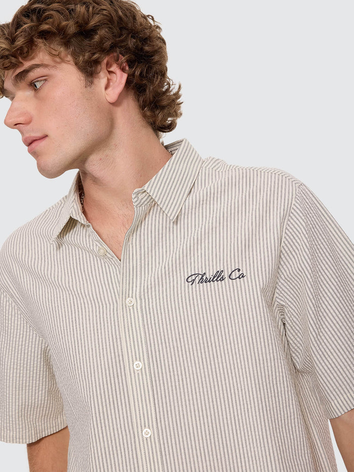 Visions Box Crop Short Sleeve Shirt - Heritage White Stripe XS
