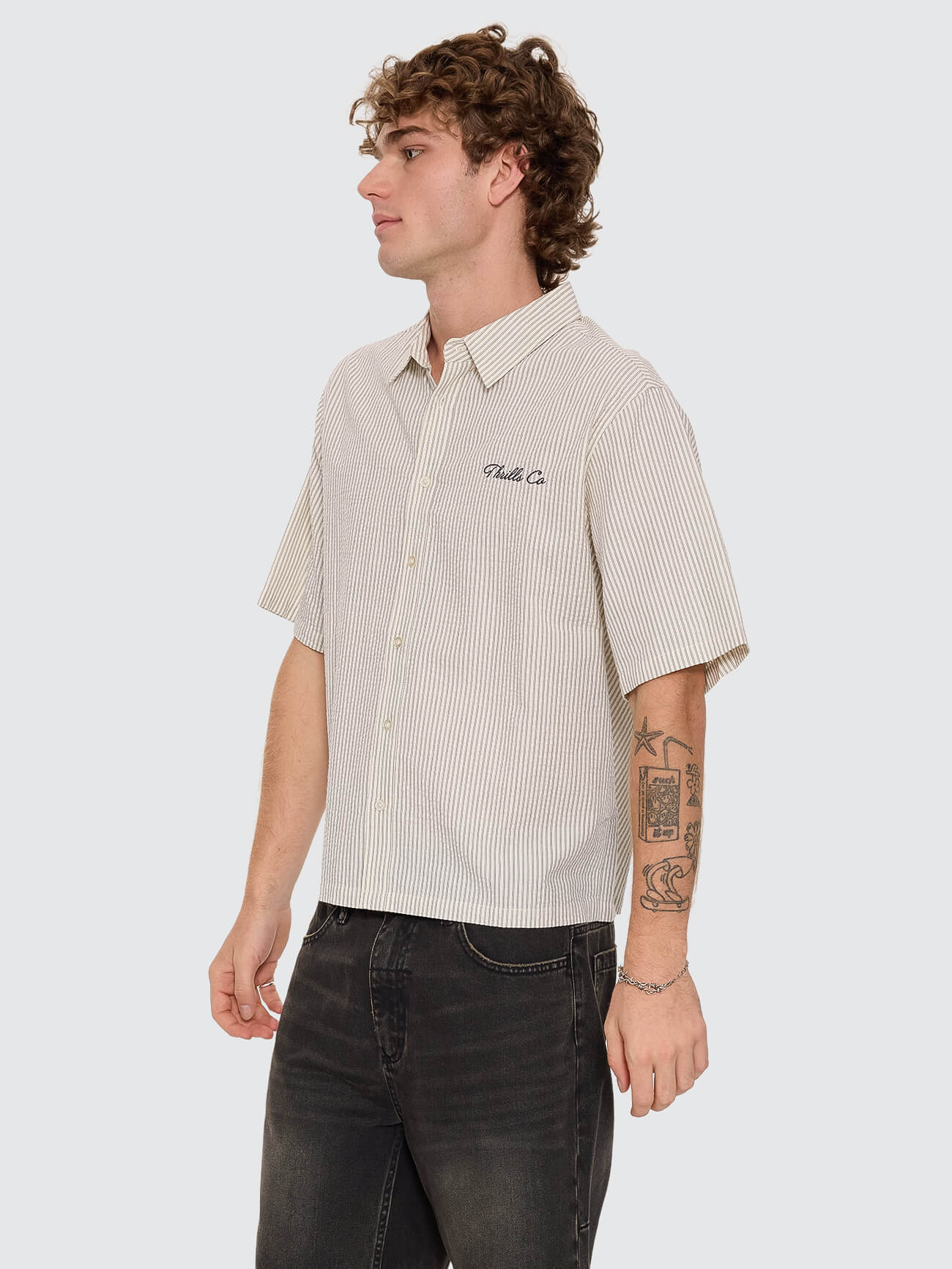 Visions Box Crop Short Sleeve Shirt - Heritage White Stripe XS