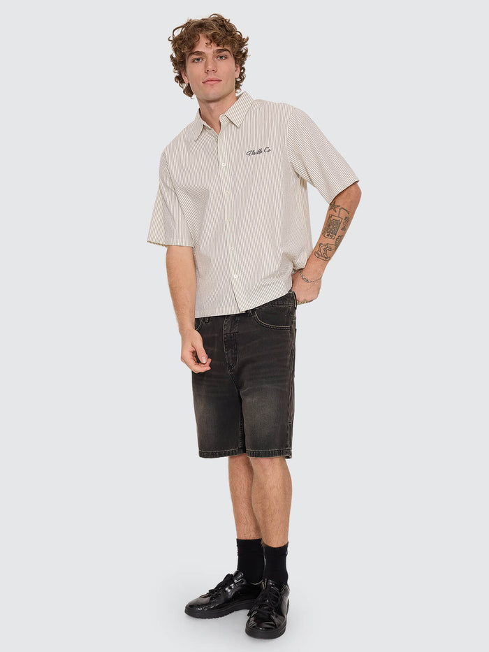 Visions Box Crop Short Sleeve Shirt - Heritage White Stripe XS
