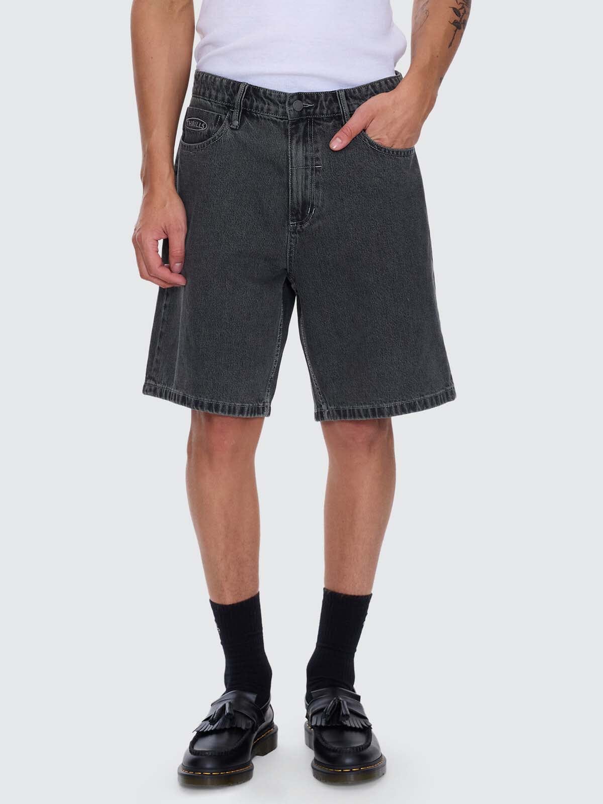 Nightshade Mid Slacker Denim Short in Black | Thrills Co.