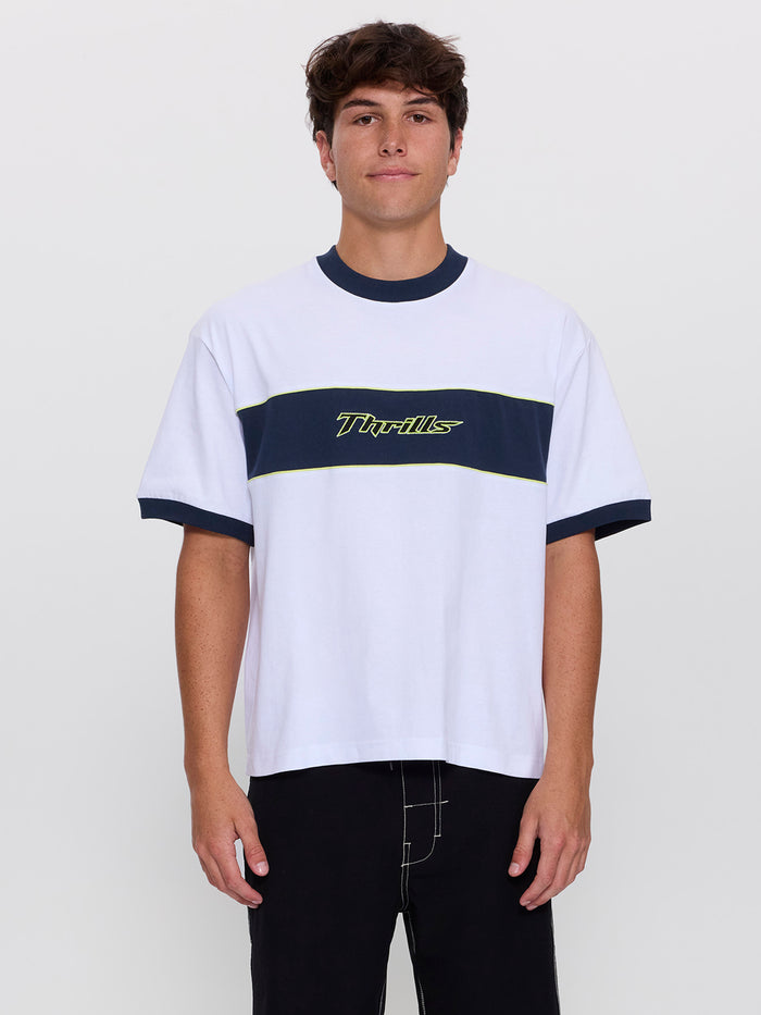 Outcast Panel Oversize Box Crop Tee - White XXS