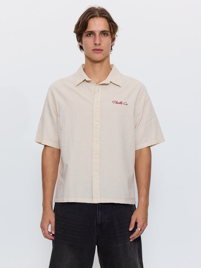 Visions Box Crop Short Sleeve Shirt - Brown Stripe
