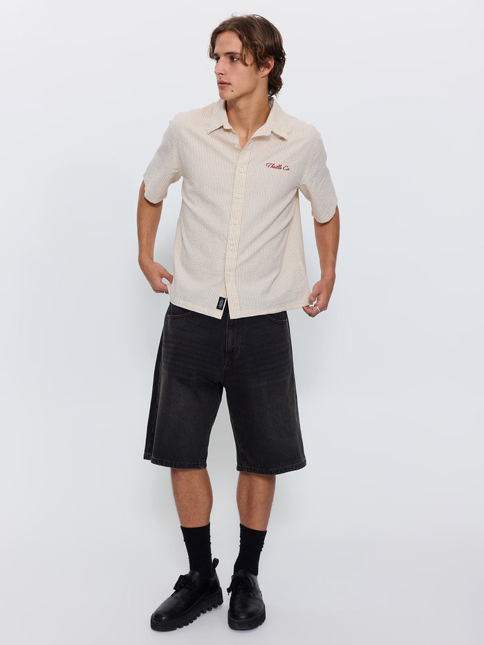 Visions Box Crop Short Sleeve Shirt - Brown Stripe
