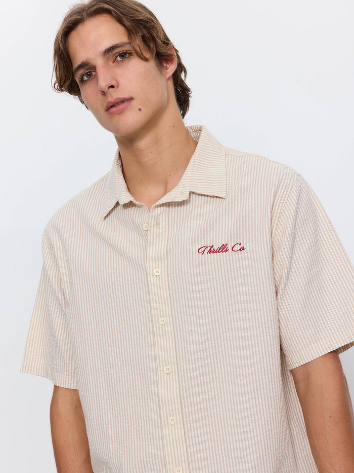 Visions Box Crop Short Sleeve Shirt - Brown Stripe