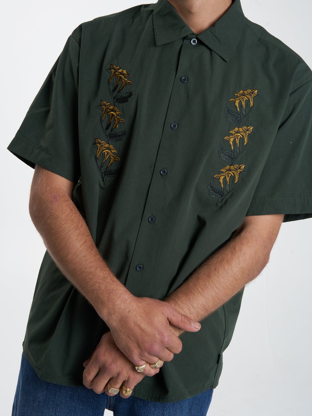 Secret Garden Short Sleeve Work Shirt - Oil Green