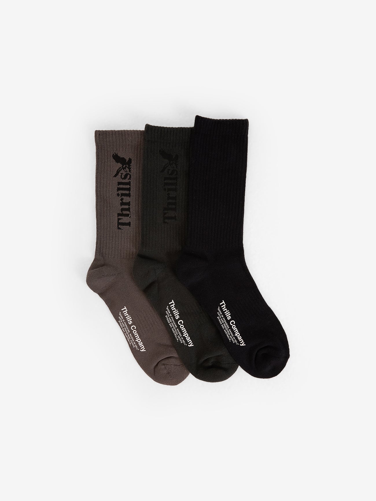 Thrills Workwear 3 Pack Sock - Falcon - Black - Deep Forest One Size