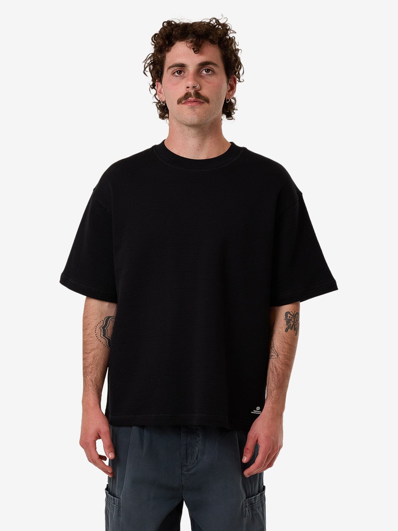 Arts & Industrial Box Fit Oversize Short Waffle Tee - Black XS