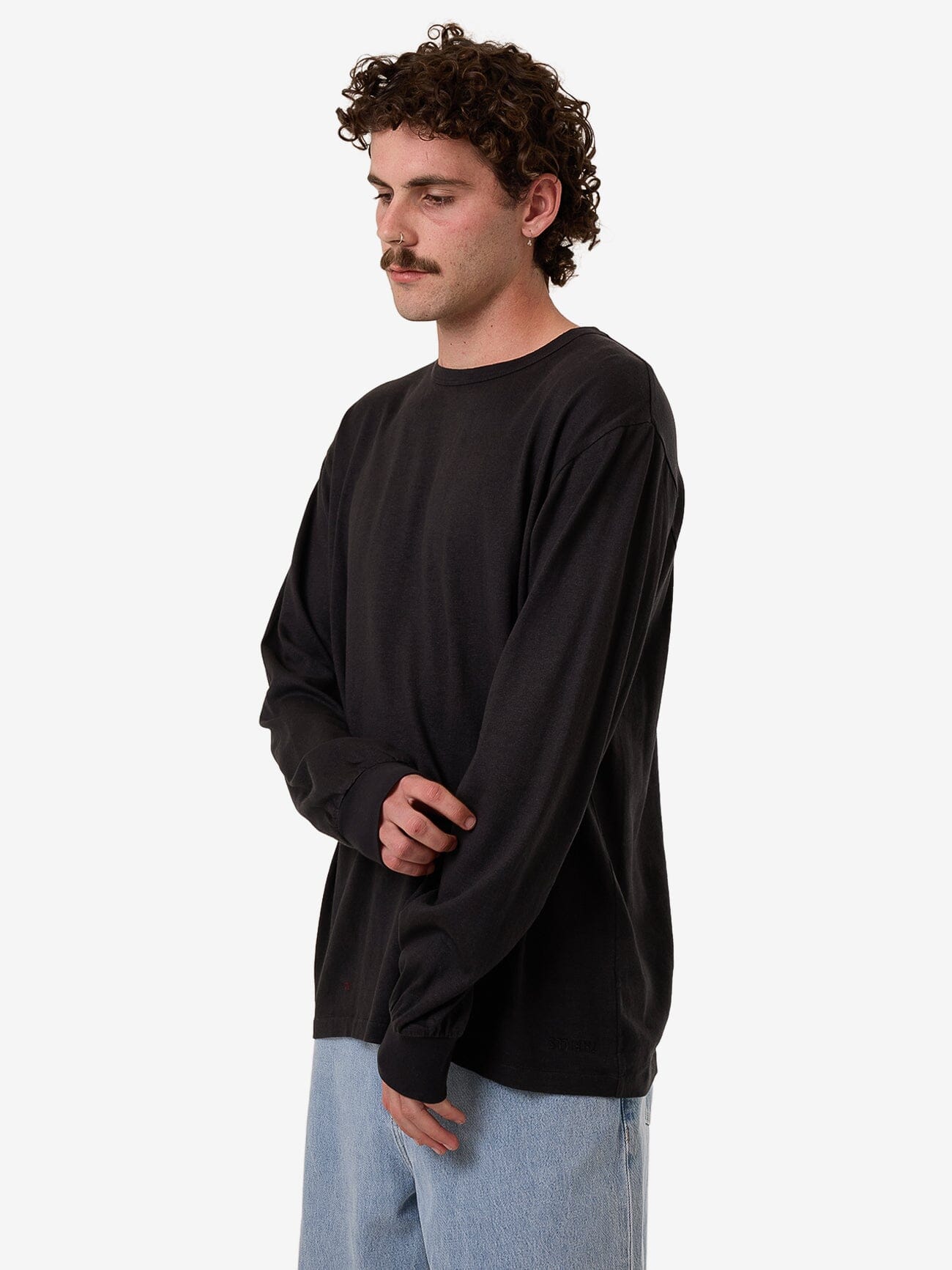 Hemp Thrills Embro Merch Fit Long Sleeve Tee - Black XS