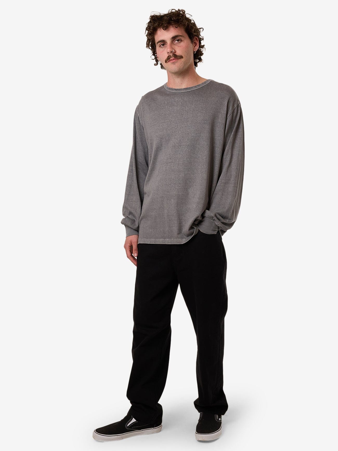 Hemp Thrills Embro Merch Fit Long Sleeve Tee - Grey Ash XS