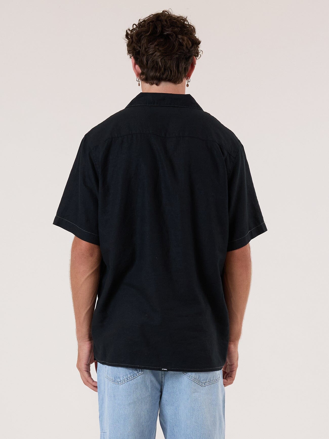 Hemp Minimal Thrills Contrast Stitch Bowling Shirt - Black - Grey Contrast