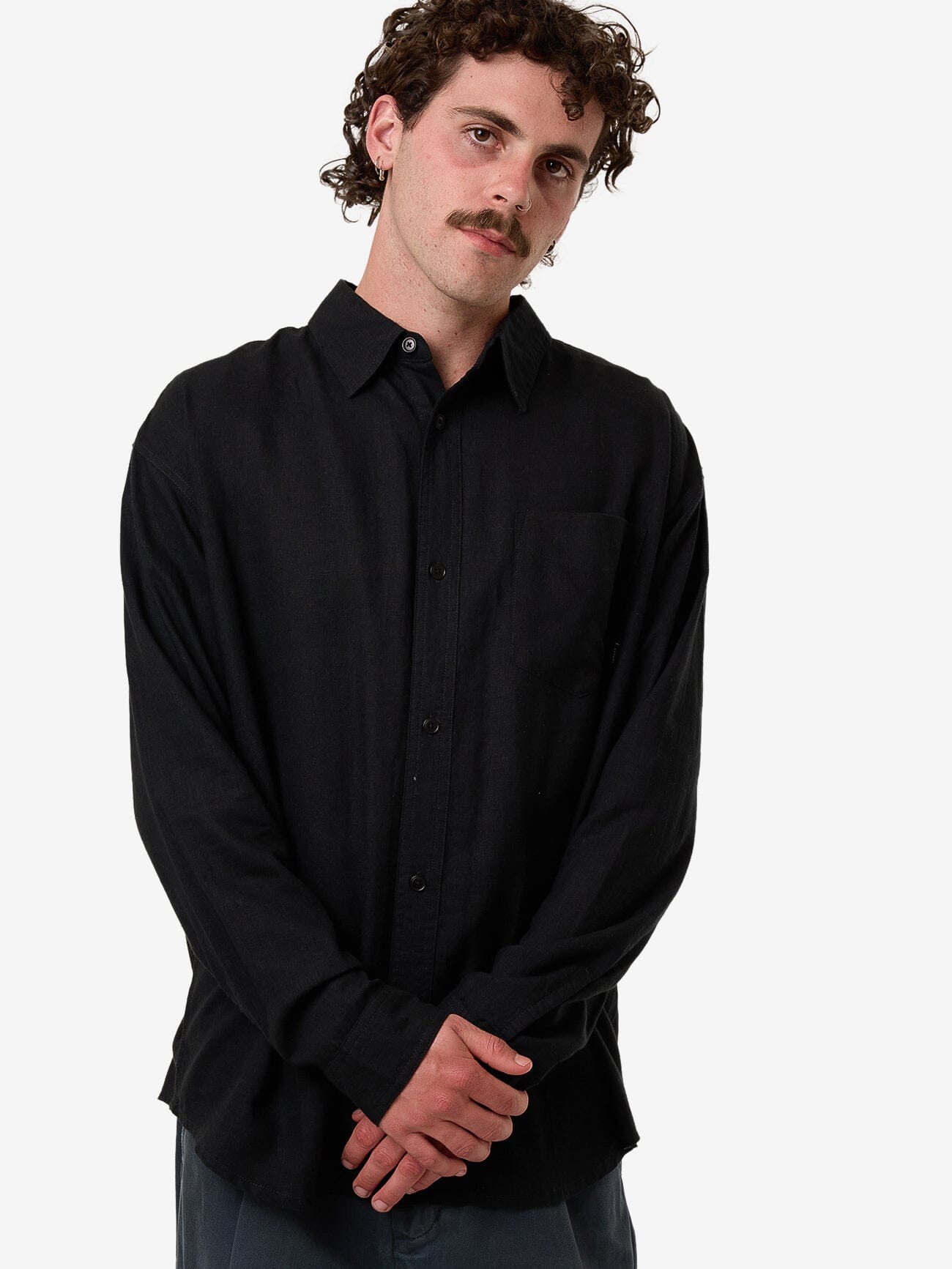 Hemp Thrills Oversize Long Sleeve Shirt - Black