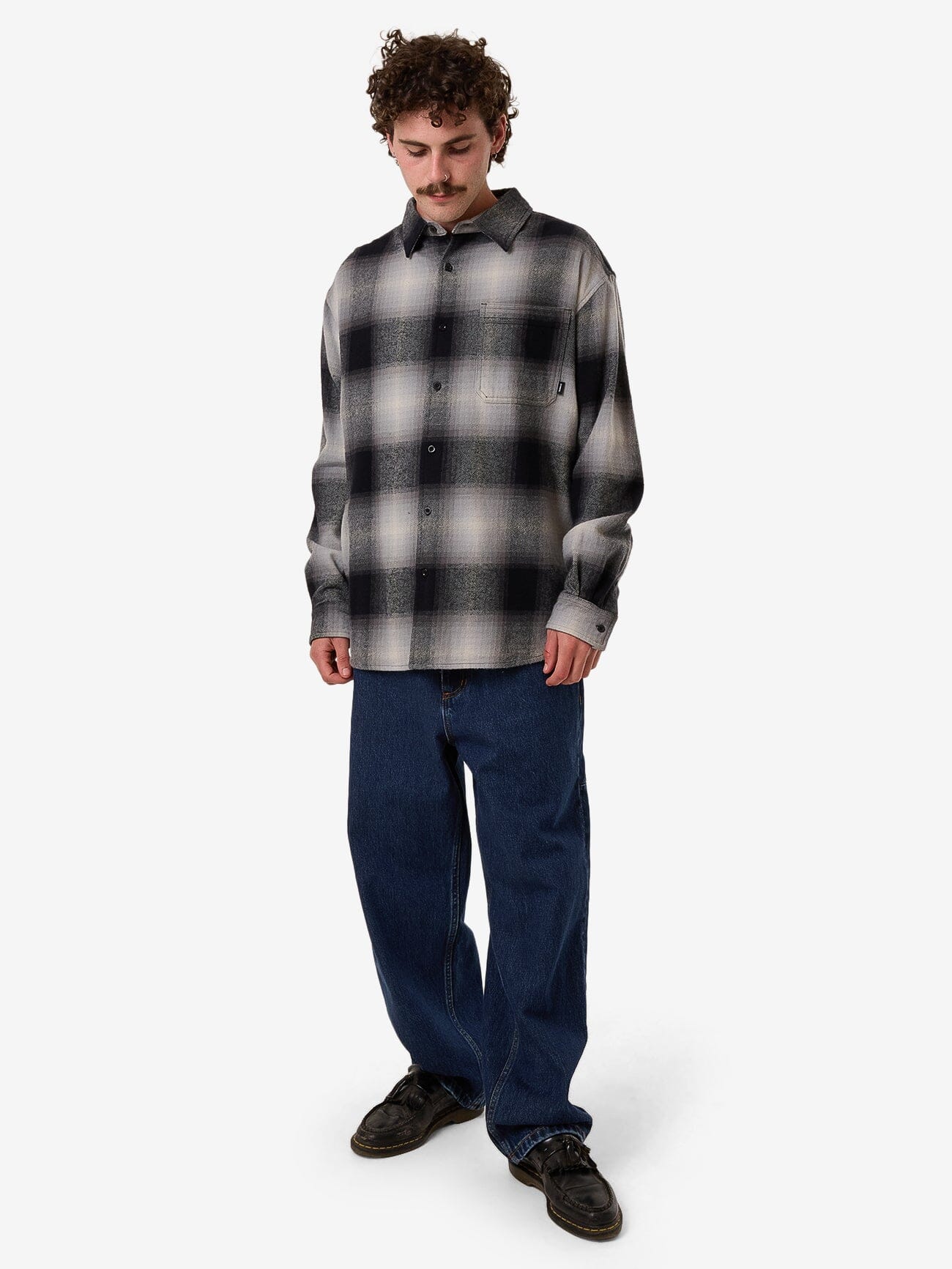 Barrio Long Sleeve Flannel Shirt - Black XS