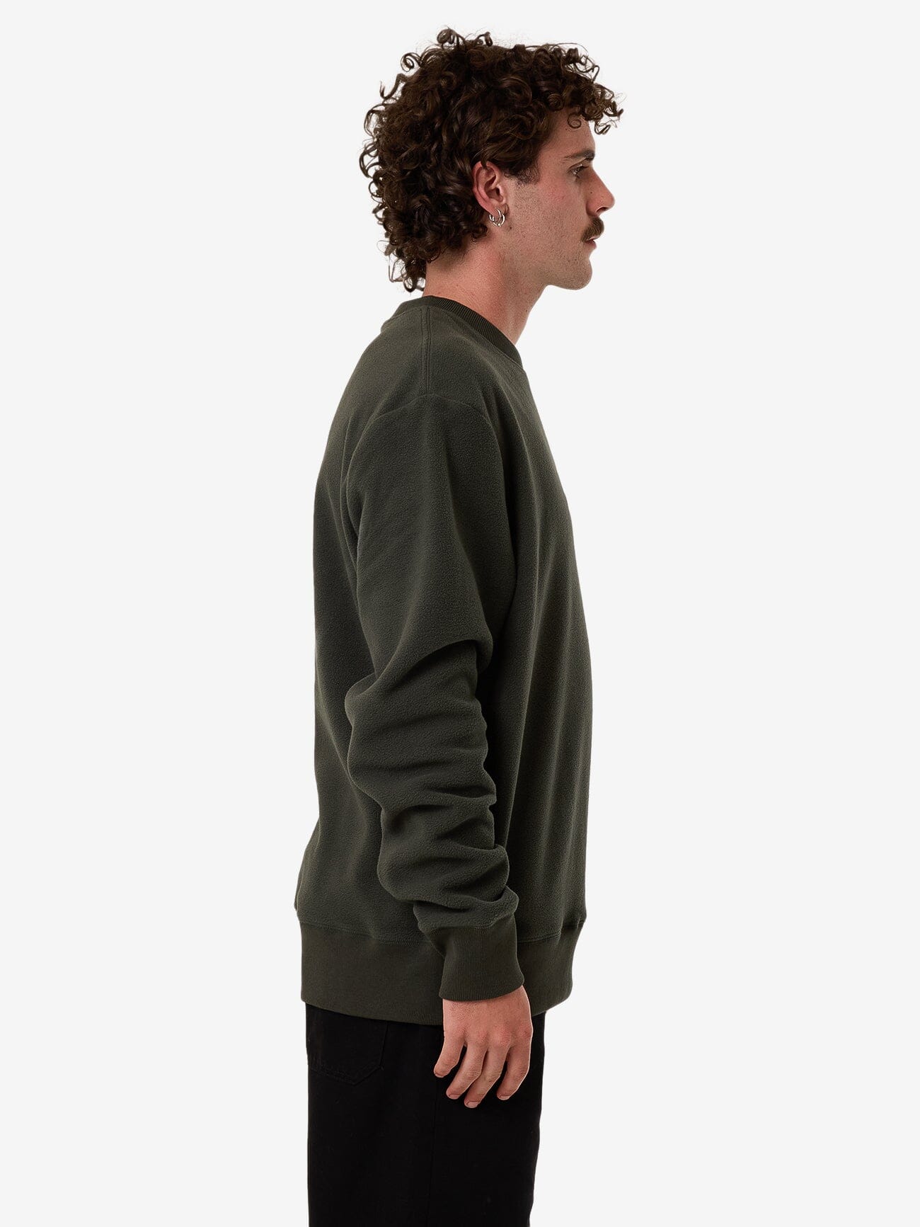 Solace Of Nature Oversize Polar Fleece Crew - Oil Green XS