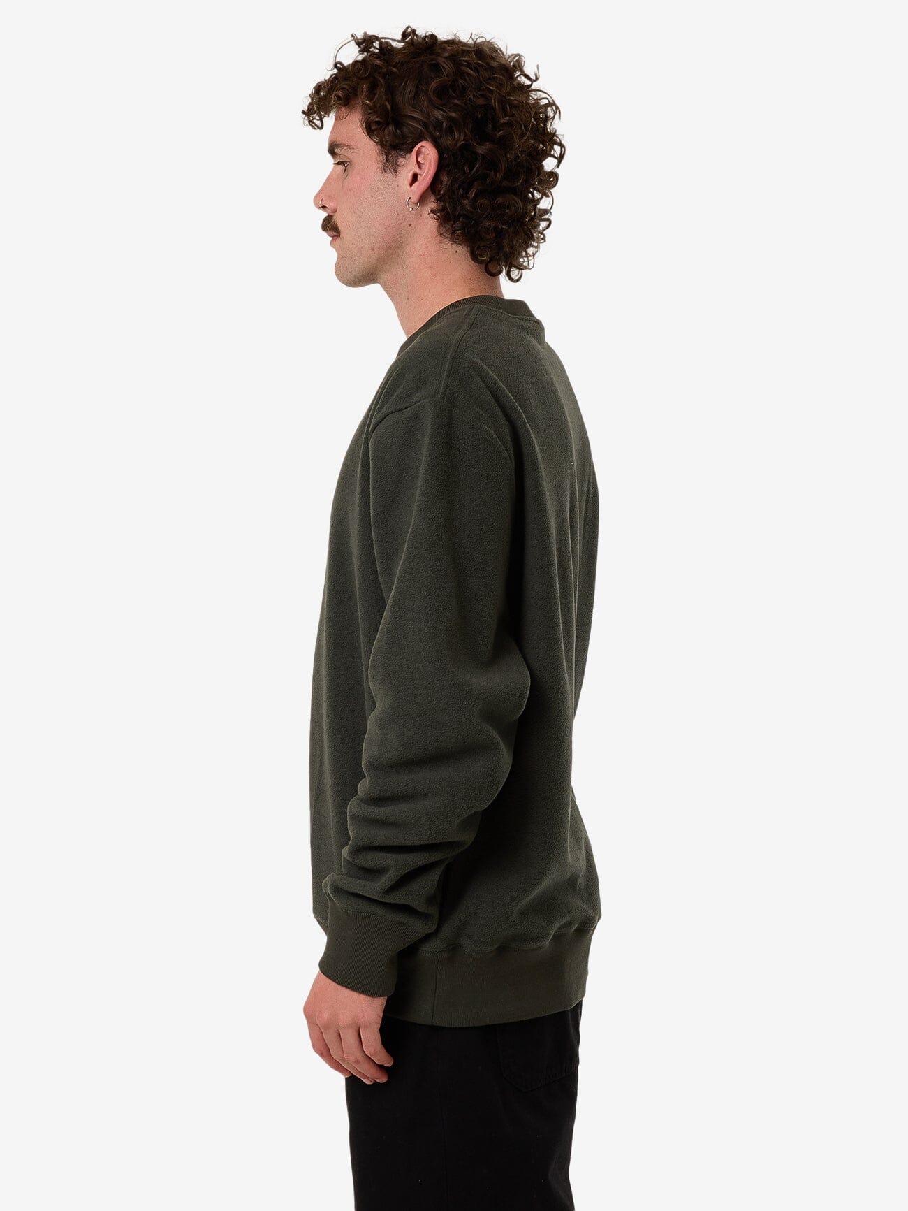 Solace Of Nature Oversize Polar Fleece Crew - Oil Green XS