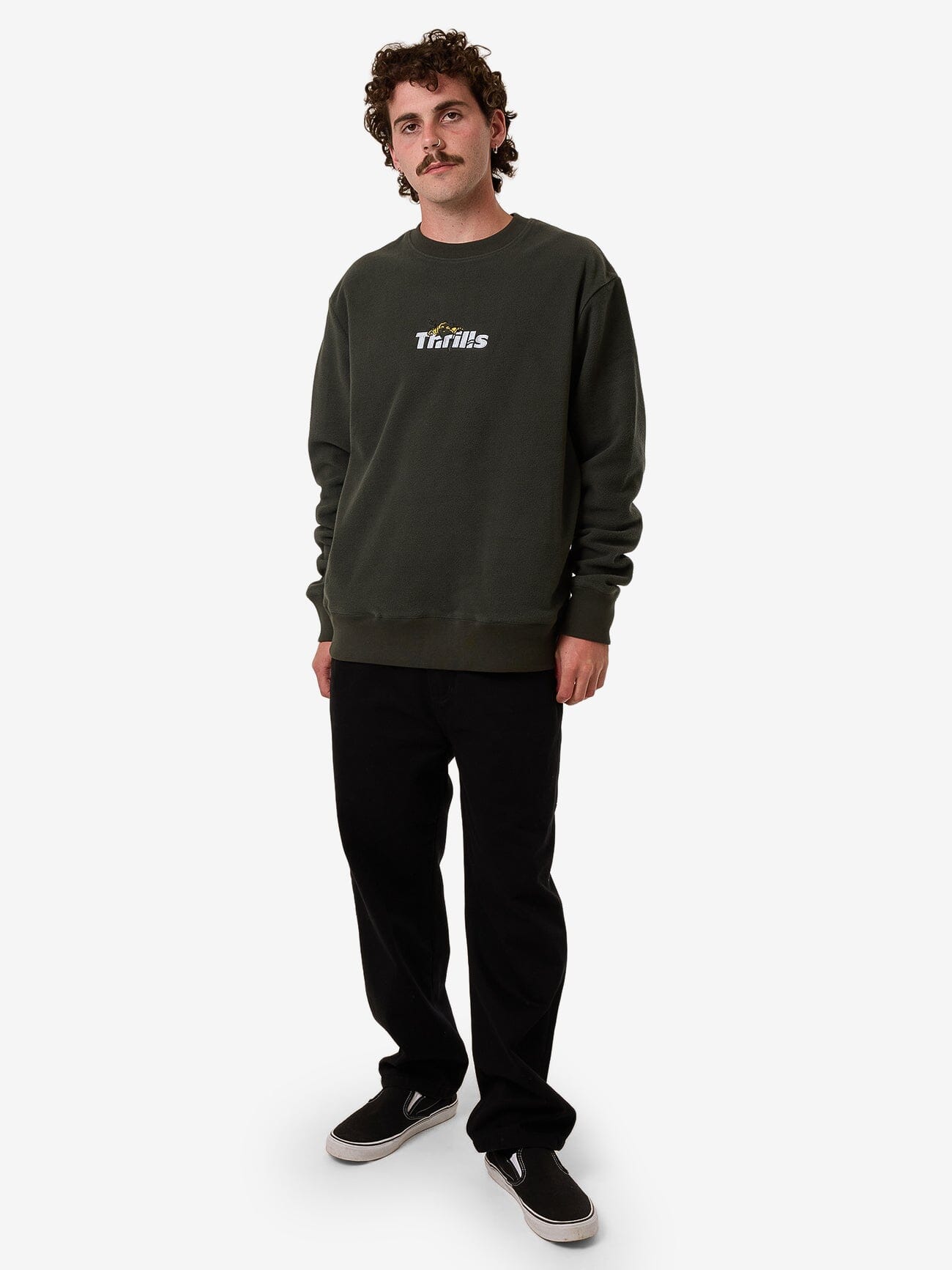 Solace Of Nature Oversize Polar Fleece Crew - Oil Green XS