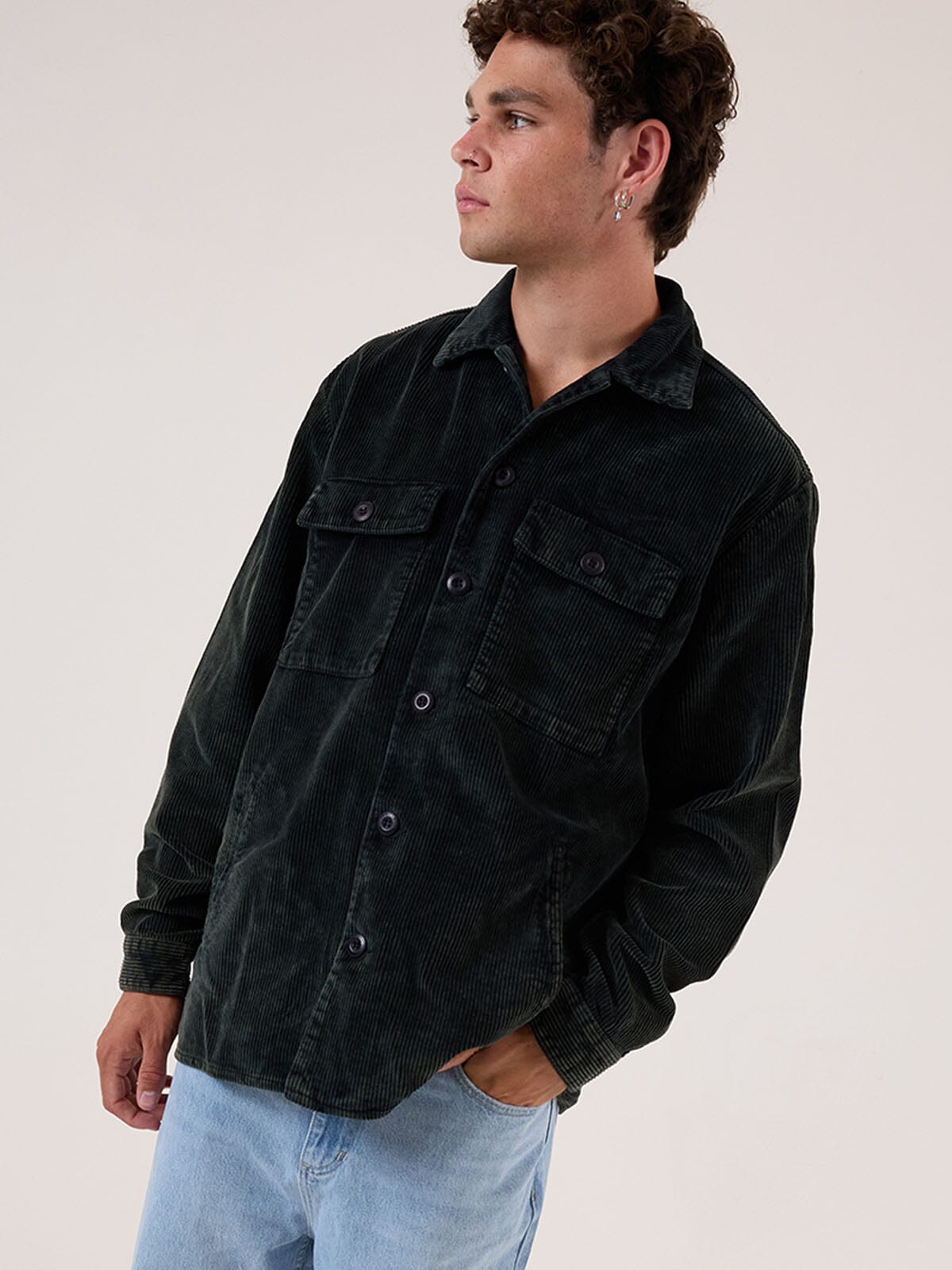 Thrills Reality Long Overshirt - Black - Turkish Coffee XS