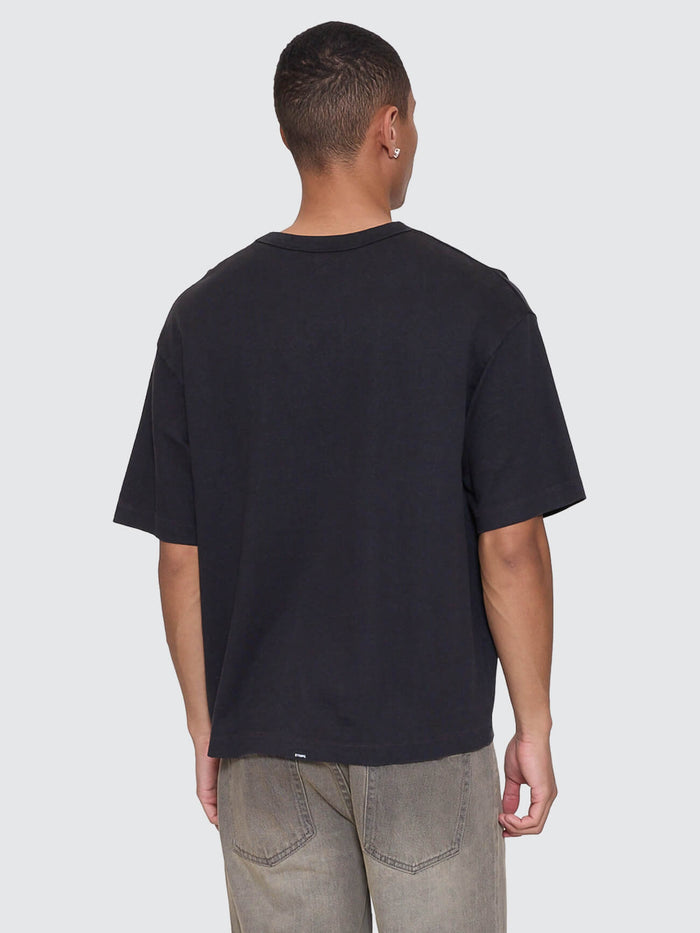 Hemp Thrills Contrast Stitch Box Fit Oversize Cropped Tee - Black - Brown XS