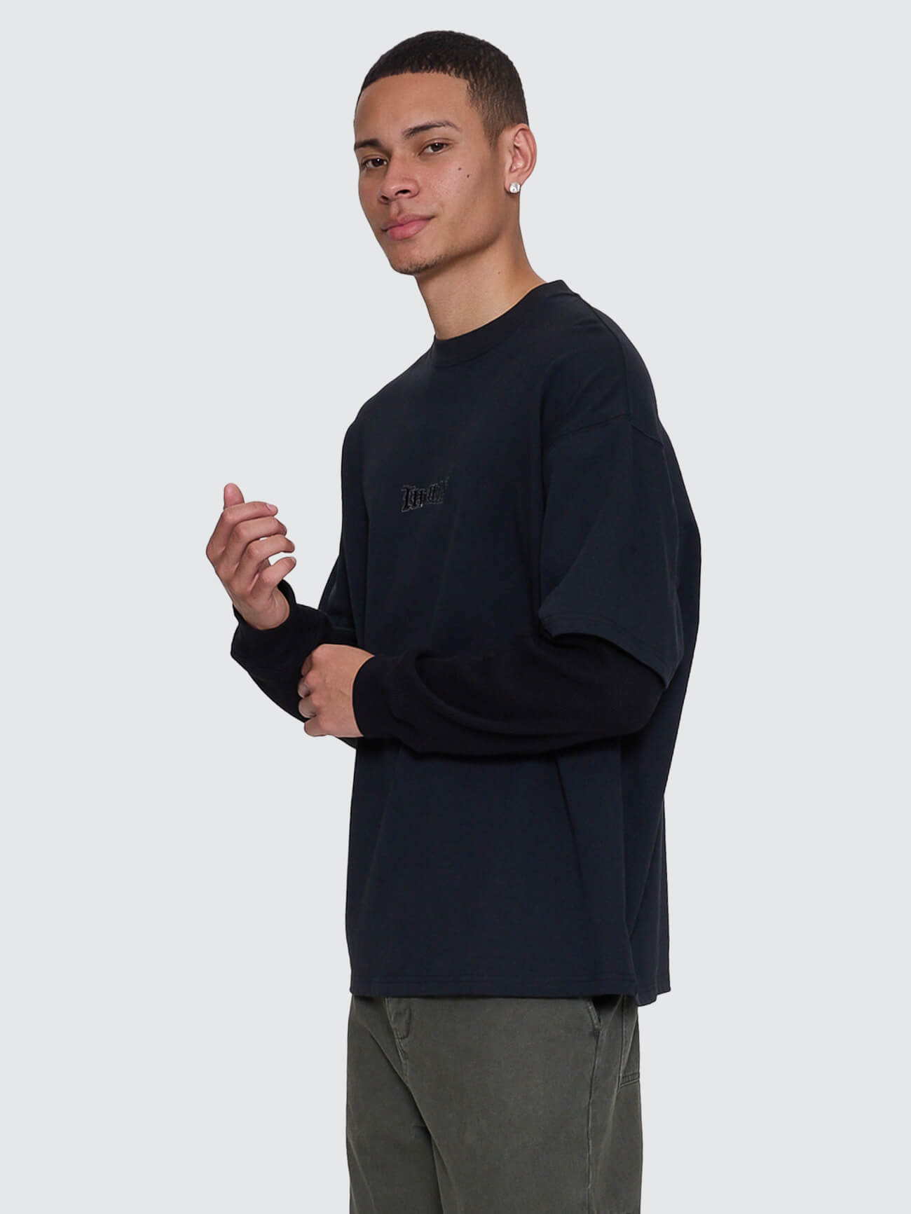 Web Of Deceit Layer Box Crop Oversize Long Sleeve Tee - Faded Black XS