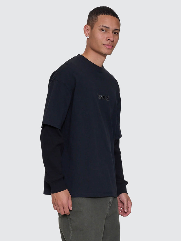Web Of Deceit Layer Box Crop Oversize Long Sleeve Tee - Faded Black XS