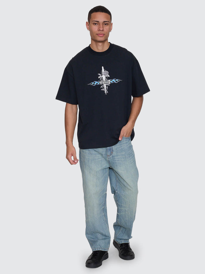 Night Petal Box Crop Oversize Tee - Washed Black XS