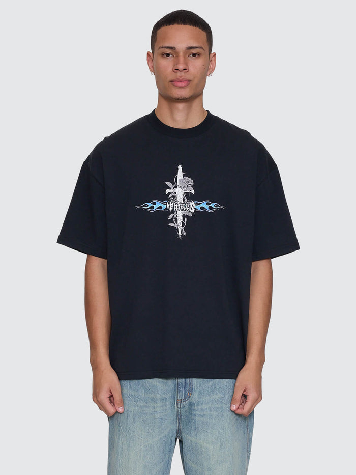 Night Petal Box Crop Oversize Tee - Washed Black XS