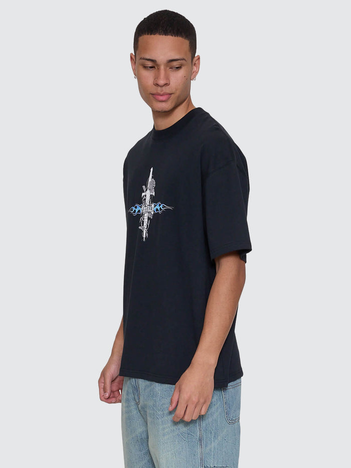 Night Petal Box Crop Oversize Tee - Washed Black XS