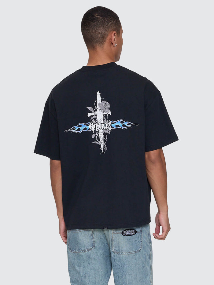 Night Petal Box Crop Oversize Tee - Washed Black XS