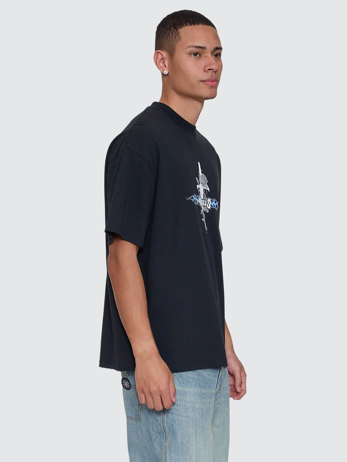 Night Petal Box Crop Oversize Tee - Washed Black XS