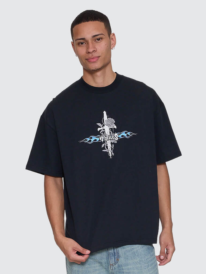 Night Petal Box Crop Oversize Tee - Washed Black XS