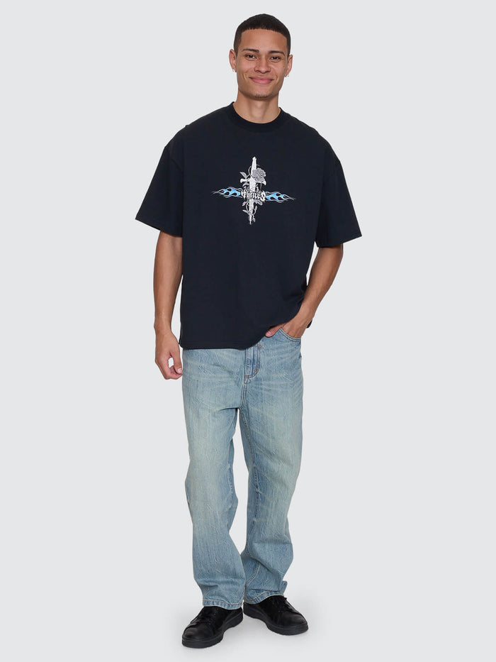 Night Petal Box Crop Oversize Tee - Washed Black XS